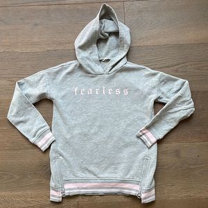 Ideology Sweatshirt Hood Grey Pink Fearless Graphic Zipper Detail Size Small